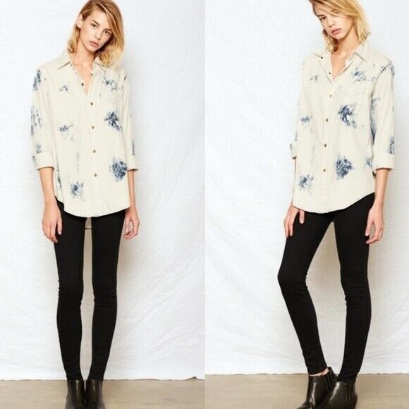 Current Elliot Tie Dye The Prep School Shirt Cotton Long Sleeve Blue Whi… - Picture 2 of 6